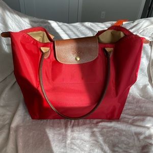 Large Longchamp Le Pilage Tote in Red